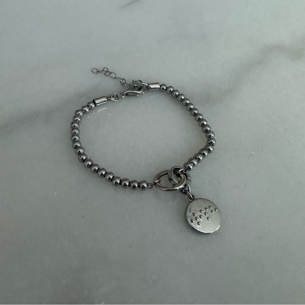 NEW Fossil Stainless Steel Bracelet with Wish Braille Charm